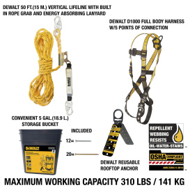 DEWALT DXFP120050 Rooftop Safety Kit - D1000 w/ Tongue Buckle