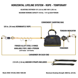 DEWALT DXFP160020 Horizontal Lifeline System Rope Temporary 2 Person - 100 Ft. (30.5 m)
