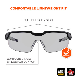 Ergodyne Dellenger 50064 Safety Glasses - Black Frame - Indoor/Outdoor Lens