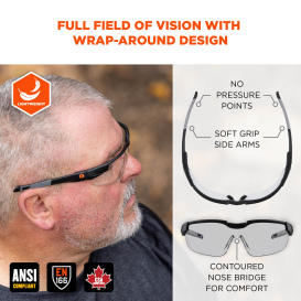 Ergodyne Dellenger 50065 Safety Glasses - Black Frame - Indoor/Outdoor Fog-Off Anti-Fog Lens