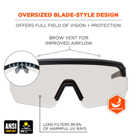Ergodyne Aegir 55003 Safety Glasses - Black Frame - Indoor/Outdoor Lens