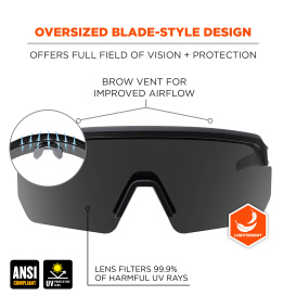 Ergodyne Aegir 55006 Safety Glasses - Black Frame - Smoke Fog-Off Anti-Fog Lens