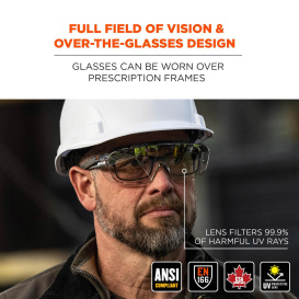 Ergodyne Osmin 55104 Safety Glasses - Black OTG Frame - Indoor/Outdoor Fog-Off Anti-Fog Lens