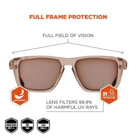 Ergodyne Sixten 58212 Safety Glasses - Tan Frame - Tan Anti-Fog Lens
