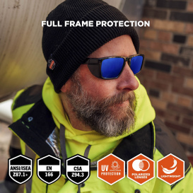 Ergodyne Sixten 58240 Safety Glasses - Smoke Frame - Polarized Blue Mirror Anti-Fog Lens