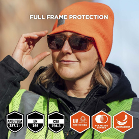 Ergodyne Sixten 58241 Safety Glasses - Tan Frame - Polarized Bronze Mirror Anti-Fog Lens