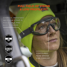 Ergodyne Arkyn 60312 Elastic Strap Safety Goggles - Black Frame - Clear Anti-Fog Lens