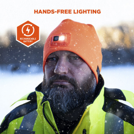 Ergodyne N-Ferno 6801 Winter Skull Cap with LED Rechargable Light - Orange