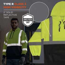 Ergodyne GloWear 8311BK Type R Class 3 Essential Black Bottom Hooded Sweatshirt - Lime