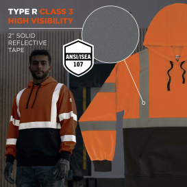 Ergodyne GloWear 8311BK Type R Class 3 Essential Black Bottom Hooded Sweatshirt - Orange