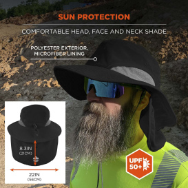 Ergodyne Chill-Its 8934 Ranger Hat with Neck Shade - Black