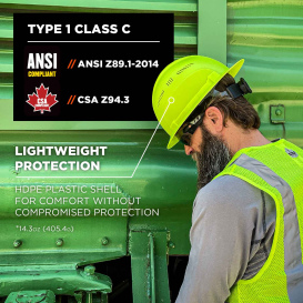 Ergodyne Skullerz 8968 Full Brim Style Lightweight Vented Hard Hat - Ratchet Suspension - Lime