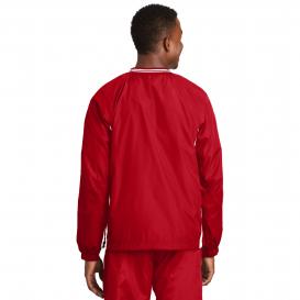 Sport-Tek JST62 Tipped V-Neck Raglan Wind Shirt - True Red/White