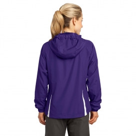 Sport-Tek LST76 Ladies Colorblock Hooded Jacket - Purple/White
