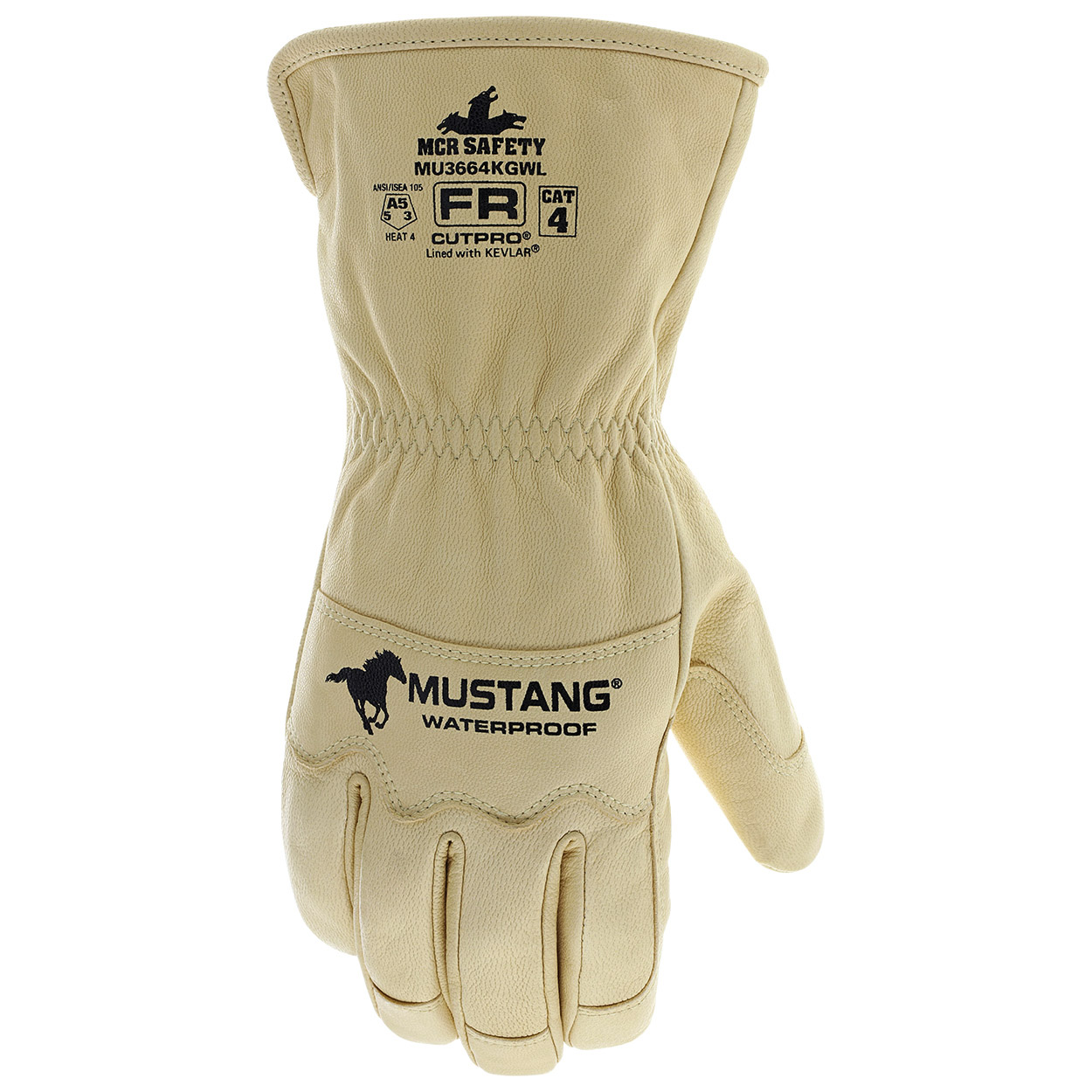 MCR Safety MU3664KGW Mustang HiDex Premium Goatskin CAT 4 FR Leather Driver Gloves - Double Palm