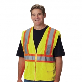 PIP 302-MAPM Type R Class 2 Mesh Two-Tone Surveyor Safety Vest with Twelve Pockets - Yellow/Lime