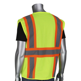 PIP 302-MVZP Type R Class 2 Two-Tone Mesh Safety Vest with Six Pockets - Yellow/Lime