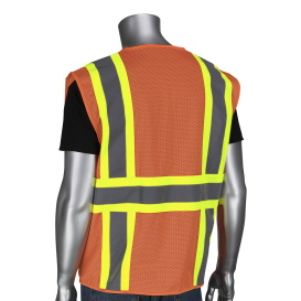 PIP 302-MVZP Type R Class 2 Two-Tone Mesh Safety Vest with Six Pockets - Orange