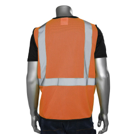 PIP 302-V173 Economy Type R Class 2 Three Pocket Black Bottom Mesh Safety Vest - Orange