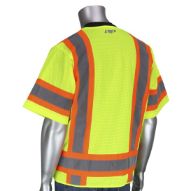 PIP 303-0500 Type R Class 3 Two-Tone Surveyor Safety Vest with Six Pockets - Yellow/Lime