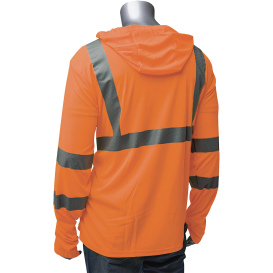 PIP 313-1323 Type R Class 3 Quick Dry Hooded Long Sleeve Safety T-Shirt - Orange