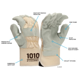 Pyramex GL1010W Premium Cowhide Safety Cuff Work Gloves