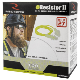 Radians FP43HV Resistor II NRR 27 Hi-Vis Corded Reusable Earplugs