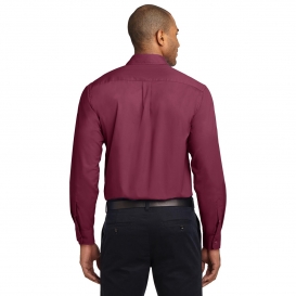 Port Authority S608ES Extended Size Long Sleeve Easy Care Shirt - Burgundy/Light Stone