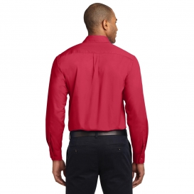 Port Authority S608ES Extended Size Long Sleeve Easy Care Shirt - Red/Light Stone