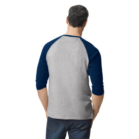 Gildan 5700 Heavy Cotton 3/4-Sleeve Raglan T-Shirt - Sport Gray Trim Navy