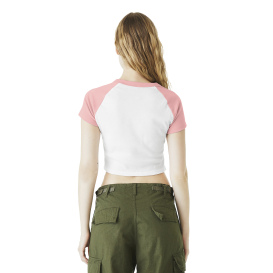 Bella + Canvas BC1201 Women\'s Micro Rib Raglan Baby Tee - White/Pink