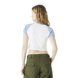 Bella + Canvas BC1201 Women\'s Micro Rib Raglan Baby Tee - White/Baby Blue