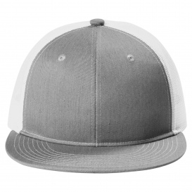 Port Authority C117 Snapback Flat Bill Trucker Cap - Heather Grey/White