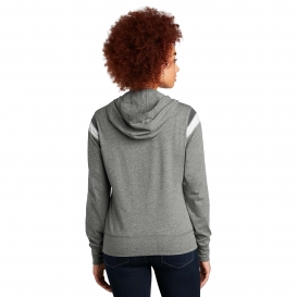 New Era LNEA108 Ladies Heritage Blend Varsity Hoodie - Shadow Grey Heather/Graphite/White