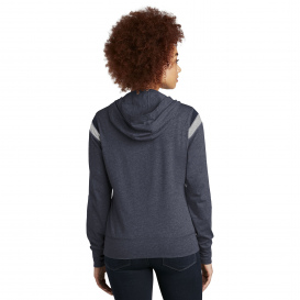 New Era LNEA108 Ladies Heritage Blend Varsity Hoodie - True Navy Heather/True Navy/Rainstorm Grey Heather