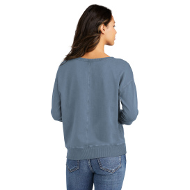 Port & Company LPC098V Ladies Beach Wash Garment-Dyed V-Neck Sweatshirt - Faded Denim