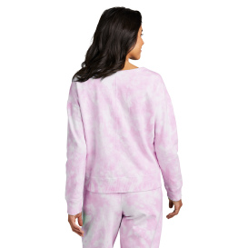 Port & Company LPC140V Ladies Beach Wash Cloud Tie-Dye V-Neck Sweatshirt - Cerise Pink