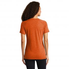 Sport-Tek LST400 Ladies PosiCharge Tri-Blend Wicking Scoop Neck Raglan Tee - Deep Orange Heather