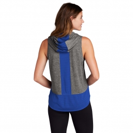 Sport-Tek LST410 Ladies PosiCharge Tri-Blend Wicking Draft Hoodie Tank - True Royal/Dark Grey Heather