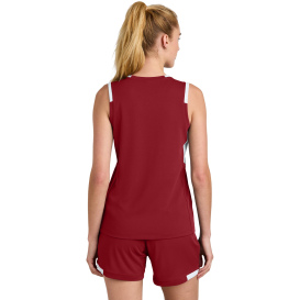 Sport-Tek LST441 Club Sleeveless V-Neck - Deep Red/White