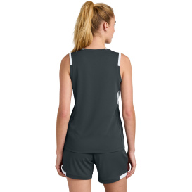 Sport-Tek LST441 Club Sleeveless V-Neck - Iron Gray/White