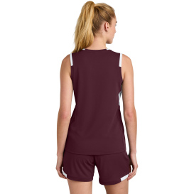 Sport-Tek LST441 Club Sleeveless V-Neck - Maroon/White
