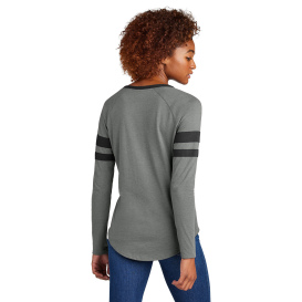 Sport-Tek LST6043 Ladies Halftime Stripe Long Sleeve V-Neck Tee - Black/Vintage Heather