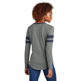 Sport-Tek LST6043 Ladies Halftime Stripe Long Sleeve V-Neck Tee - True Navy/Vintage Heather