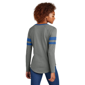 Sport-Tek LST6043 Ladies Halftime Stripe Long Sleeve V-Neck Tee - True Royal/Vintage Heather