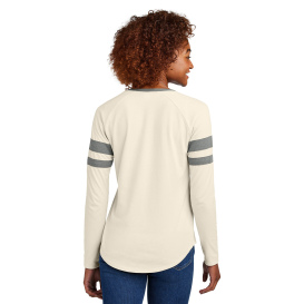 Sport-Tek LST6043 Ladies Halftime Stripe Long Sleeve V-Neck Tee - Vintage Heather/Ecru