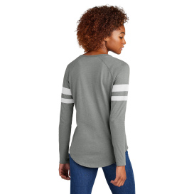 Sport-Tek LST6043 Ladies Halftime Stripe Long Sleeve V-Neck Tee - White/Vintage Heather