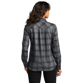 Port Authority LW669 Ladies Plaid Flannel Shirt - Grey/Black Open Plaid