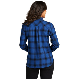 Port Authority LW669 Ladies Plaid Flannel Shirt - Royal/Black Open Plaid
