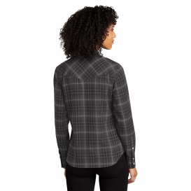 Port Authority LW672 Ladies Long Sleeve Ombre Plaid Shirt - Deep Black